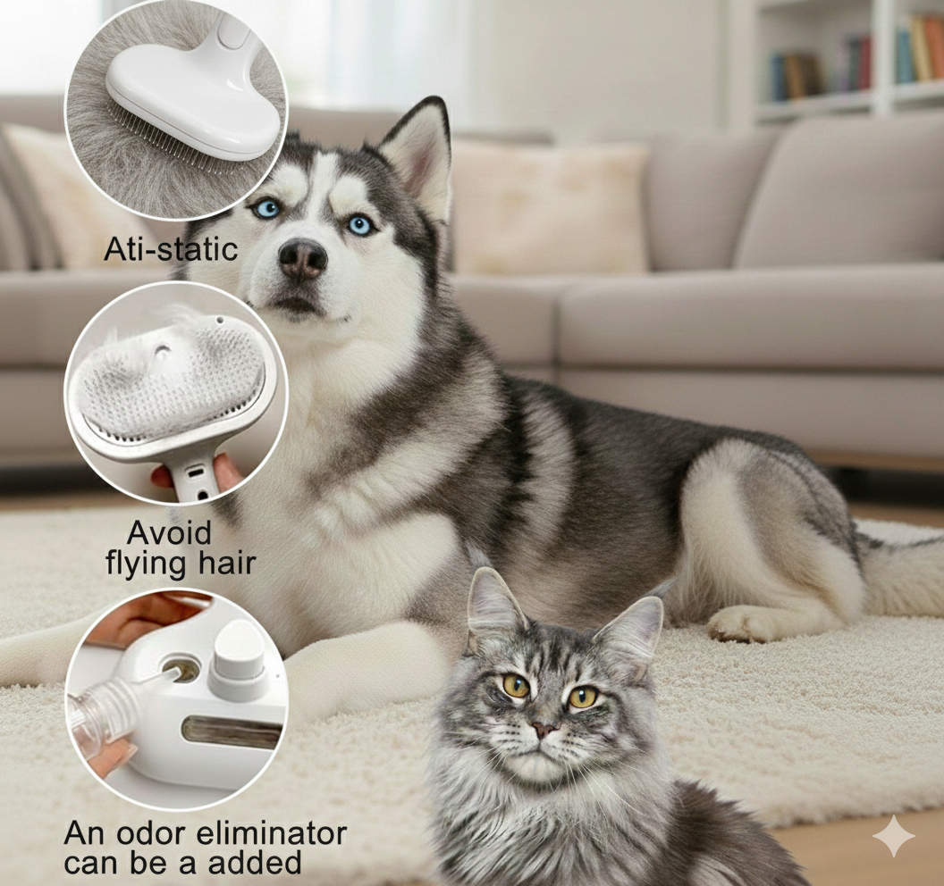 The AquaGroom 3-in-1 Steamy Pet Brush Anti-Static Cat Dog Grooming Tool