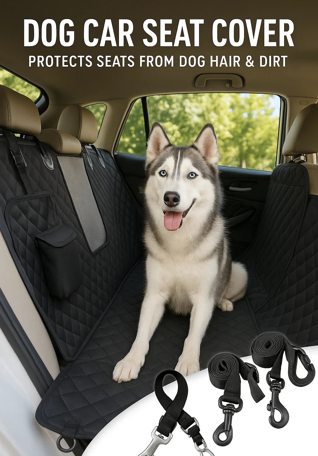 Dog Car Seat Cover with Mesh Window + Bonus Seat Belt – Waterproof Pet Hammock