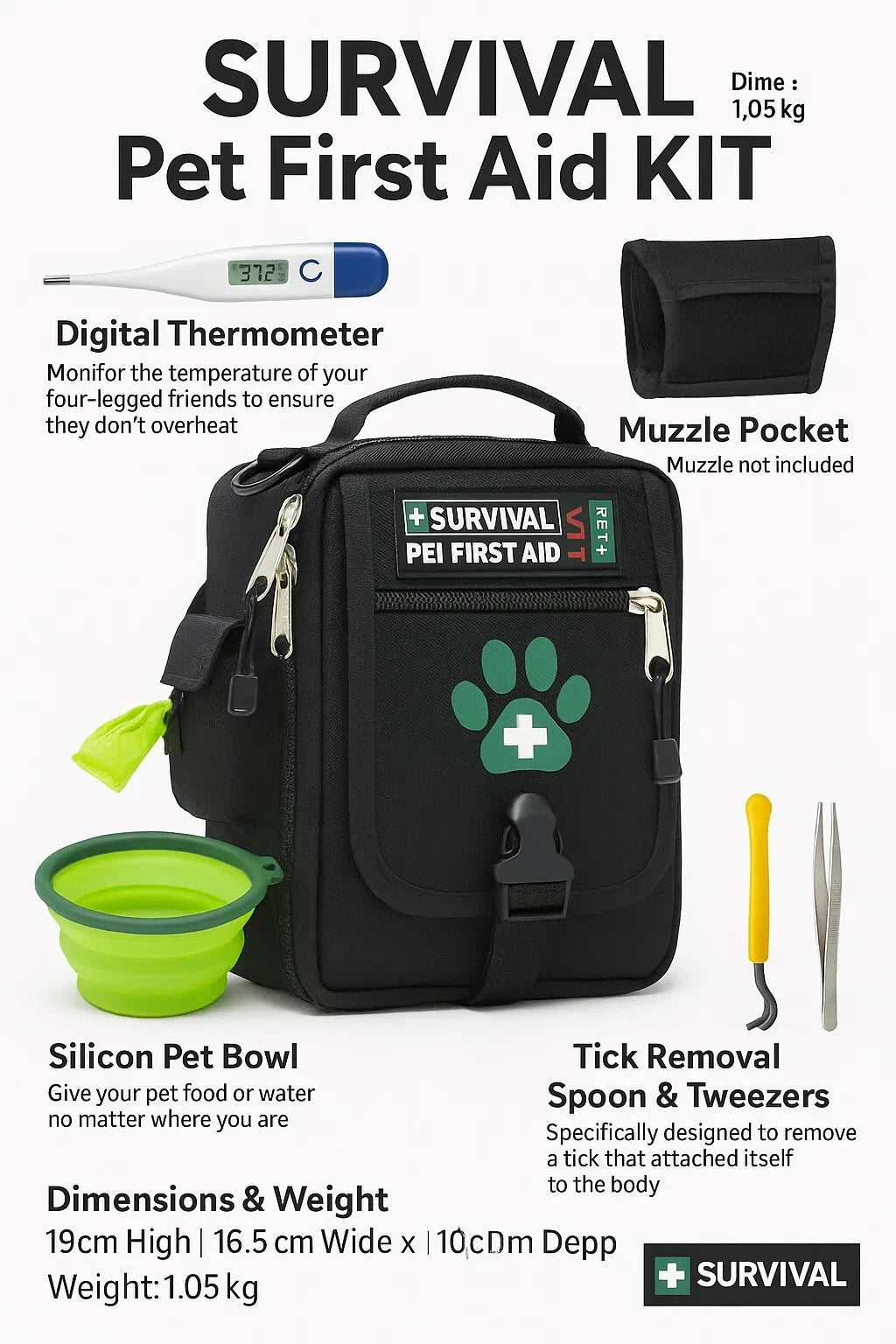 SURVIVAL Pet First Aid Kit for Dogs & Cats – Portable Emergency Kit
