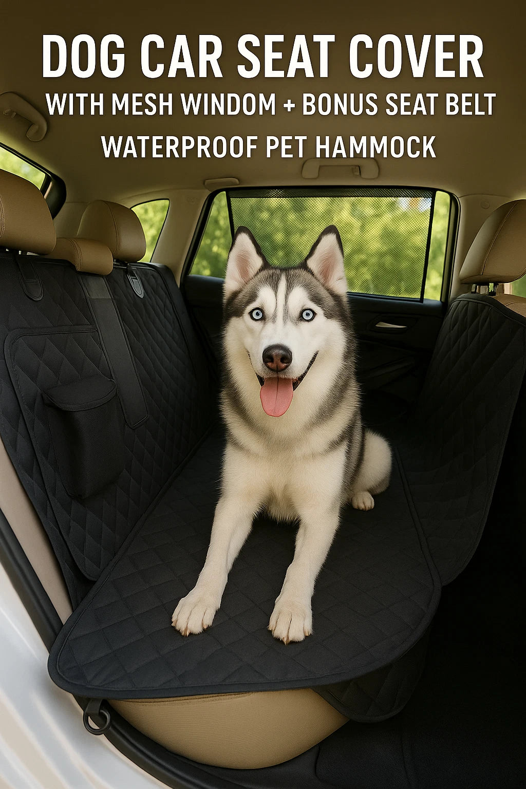 Dog Car Seat Cover with Mesh Window + Bonus Seat Belt – Waterproof Pet Hammock